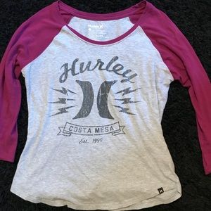 3/4 length sleeve Hurley purple and gray t shirt
